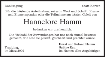 Todesanzeige von Hannelore Hamm von MERKUR & TZ