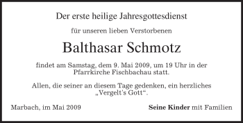Todesanzeige von Balthasar Schmotz von MERKUR & TZ