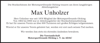 Todesanzeige von Max Unholzer von MERKUR & TZ