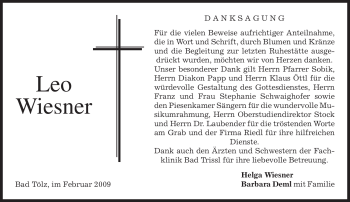 Todesanzeige von Leo Wiesner von MERKUR & TZ