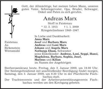 Todesanzeige von Andreas Marx von MERKUR & TZ