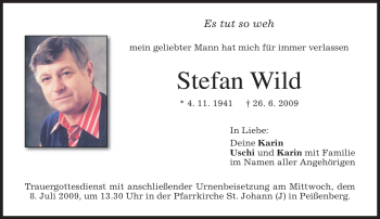 Todesanzeige von Stefan Wild von MERKUR & TZ
