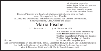 Todesanzeige von Maria Fischer von MERKUR & TZ