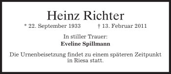 Todesanzeige von Heinz Richter von MERKUR & TZ