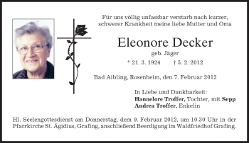 Todesanzeige von Eleonore Decker von MERKUR & TZ