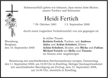 Todesanzeige von Heidi Fertich von MERKUR & TZ