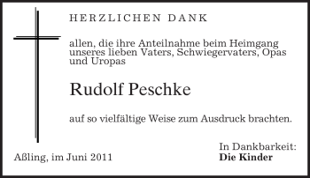 Todesanzeige von Rudolf Peschke von MERKUR & TZ