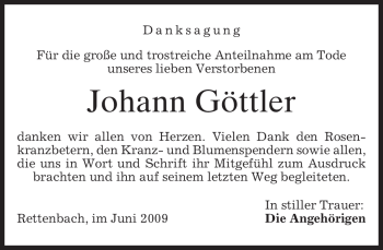 Todesanzeige von Johann Göttler von MERKUR & TZ