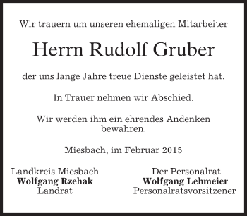 Todesanzeige von Rudolf Gruber von merkurtz