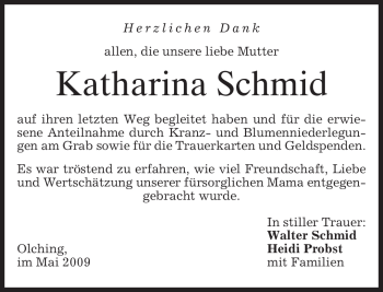 Todesanzeige von Katharina Schmid von MERKUR & TZ