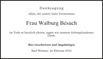 Todesanzeige von Walburg Bésuch von MERKUR & TZ