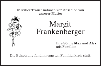 Todesanzeige von Margit Frankenberger von merkurtz