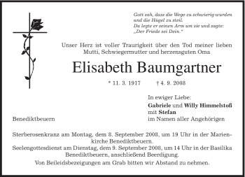 Todesanzeige von Elisabeth Baumgartner von MERKUR & TZ