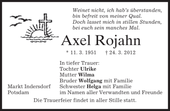 Todesanzeige von Axel Rojahn von MERKUR & TZ