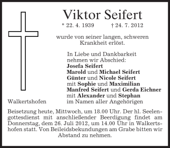 Todesanzeige von Viktor Seifert von MERKUR & TZ