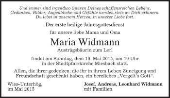 Todesanzeige von Maria Widmann von merkurtz