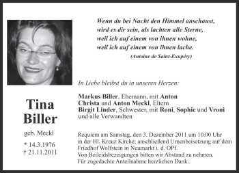 Todesanzeige von Tina Biller von MERKUR & TZ