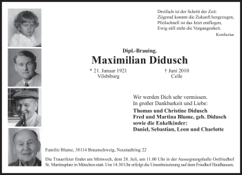 Todesanzeige von Maximilian Didusch von MERKUR & TZ