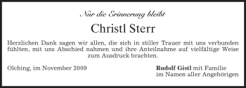 Todesanzeige von Christl Sterr von MERKUR & TZ