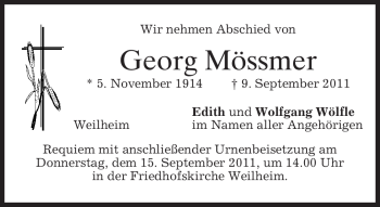Todesanzeige von Georg Mössmer von MERKUR & TZ