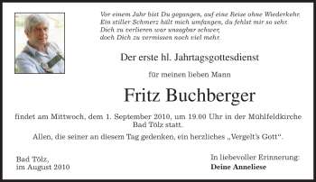 Todesanzeige von Fritz Buchberger von MERKUR & TZ