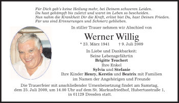 Todesanzeige von Werner Willig von MERKUR & TZ