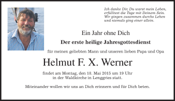 Todesanzeige von Helmut F. X.  Werner von merkurtz