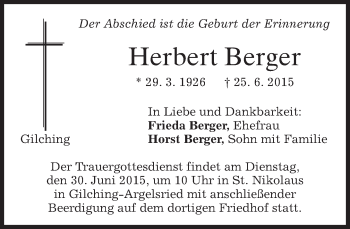 Todesanzeige von Herbert Berger von merkurtz