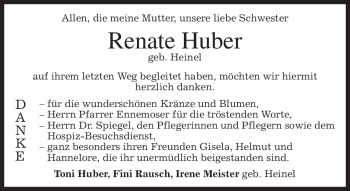 Todesanzeige von Renate Huber von MERKUR & TZ