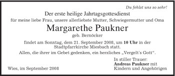Todesanzeige von Margarethe Paukner von MERKUR & TZ