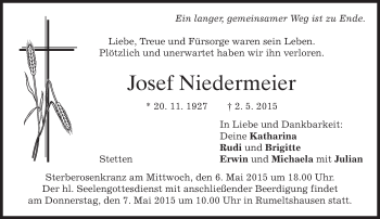 Todesanzeige von Josef Niedermeier von merkurtz