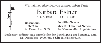 Todesanzeige von Barbara Estner von MERKUR & TZ