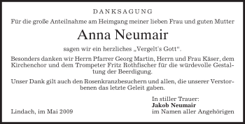 Todesanzeige von Anna Neumair von MERKUR & TZ