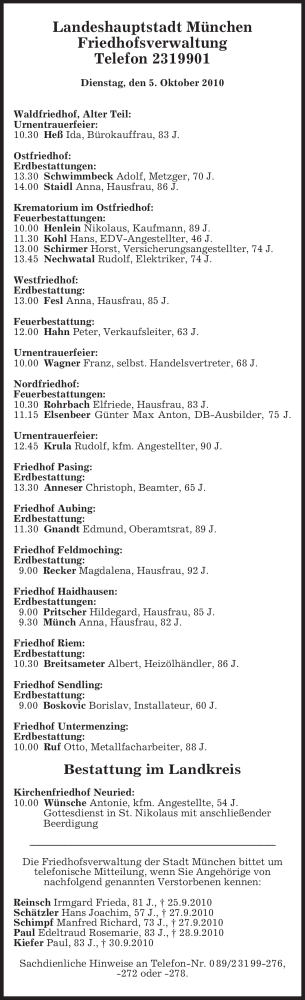 Todesanzeige von Elfriede Rohrbach von MERKUR & TZ