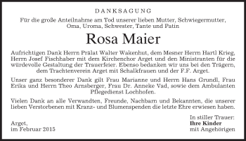 Todesanzeige von Rosa Maier von merkurtz