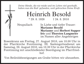 Todesanzeige von Heinrich Besold von MERKUR & TZ