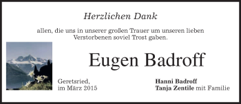 Todesanzeige von Eugen Badroff von merkurtz