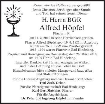 Todesanzeige von Alfred Höpfel von MERKUR & TZ