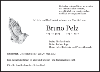 Todesanzeige von Bruno Pelz von MERKUR & TZ
