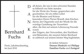 Todesanzeige von Bernhard Fuchs von MERKUR & TZ