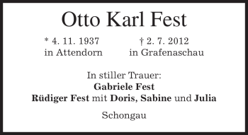 Todesanzeige von Otto Karl Fest von MERKUR & TZ