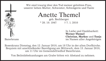 Todesanzeige von Anette Themel von MERKUR & TZ