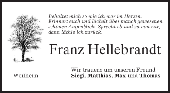 Todesanzeige von Franz Hellebrandt von merkurtz