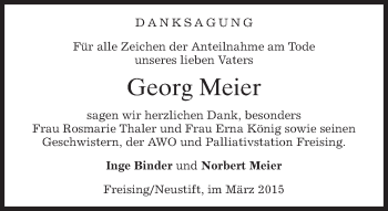 Todesanzeige von Georg Meier von merkurtz