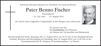 Todesanzeige von Benno Fischer von MERKUR & TZ