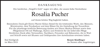 Todesanzeige von Rosalia Pucher von merkurtz