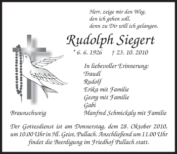 Todesanzeige von Rudolph Siegert von MERKUR & TZ