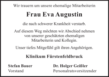 Todesanzeige von Eva Augustin von MERKUR & TZ