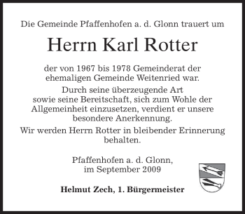 Todesanzeige von Karl Rotter von MERKUR & TZ