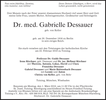 Todesanzeige von Gabrielle Dessauer von MERKUR & TZ